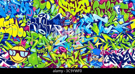 Modello di sfondo vettoriale Street Art Hiphop Graffiti stile urbano astratto, colorato e alla moda Illustrazione Vettoriale