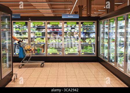 verdure surgelate confezionate in congelatori per supermercati Foto Stock