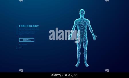 Corpo umano astratto. Silhouette poligonale a reticolo uomo Illustrazione Vettoriale
