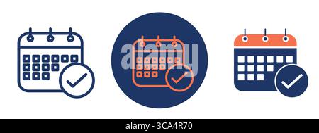 Icona di prenotazione che mostra un calendario con un segno di spunta per le prenotazioni. Illustrazione Vettoriale