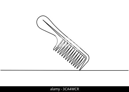 Disegno a linea continua di un pettine e forbici su sfondo bianco. Design minimalista degli utensili per parrucchieri Illustrazione Vettoriale