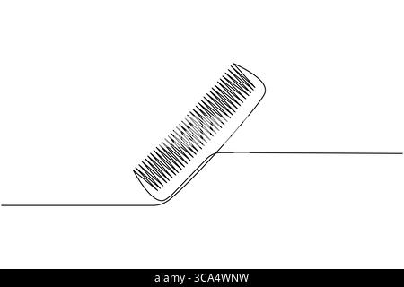 Disegno a linea continua di un pettine e forbici su sfondo bianco. Design minimalista degli utensili per parrucchieri Illustrazione Vettoriale