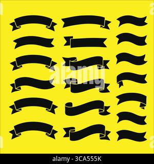 Set di silhouette per striscioni a nastro vintage nere - Vector Design Collection per etichette e loghi Illustrazione Vettoriale