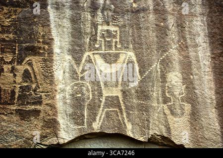 Fremont Petroglyphs on Sandstone Cliff - McConkie Ranch, Vernal, Utah Foto Stock