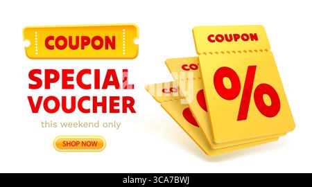 Banner voucher speciale, volantino dell'evento. Vettore Illustrazione Vettoriale