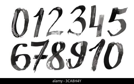 Numeri oggetti pennello disegnati a mano. Non ai, illustrazione vettoriale Illustrazione Vettoriale