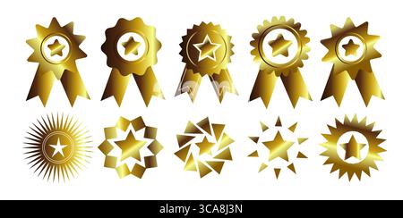 Serie di medaglie d'oro con stelle. disegnato a mano. Non ai, illustrazione vettoriale Illustrazione Vettoriale