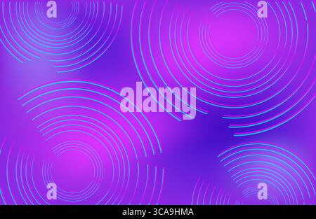 Sfumature blu e viola effetto glitch futuristico sullo sfondo. Banner Vector neon vivace, cover in mesh con cerchi in tecno Illustrazione Vettoriale