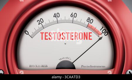 Testosterone che sta toccando una scala completa, valori in aumento, mostrando un livello molto alto di testosterone Foto Stock