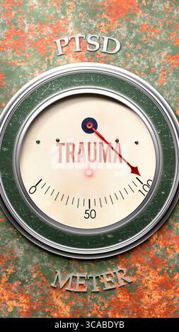 Trauma e PTSD che sta toccando una scala completa, mostrando un livello molto alto di trauma Foto Stock