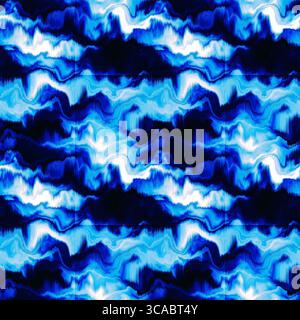 Effetto Tie dye blur ombre moody senza cuciture. Sfondo a flusso di vernice liquido ondulato in stile hippy audace. Textur a righe per un design continuo. Foto Stock