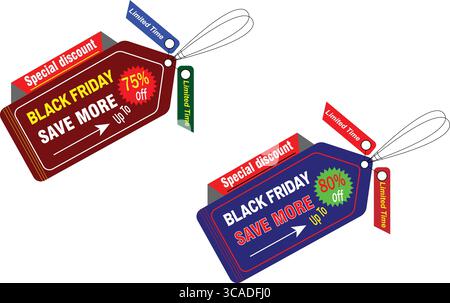 Royal Blue Black friday risparmia più tag Vector con il 80% di sconto sul badge e sull'etichetta del cinturino Illustrazione Vettoriale