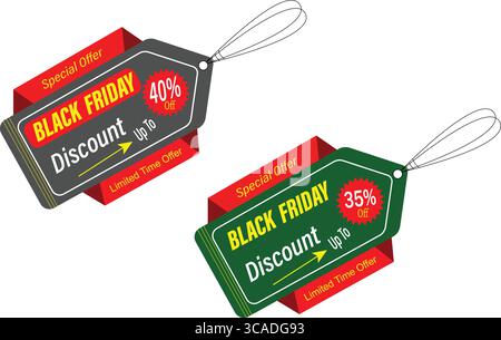 Etichetta vettoriale di sconto verde e grigio Black friday con il 35% di sconto con badge dell'offerta a tempo limitato Illustrazione Vettoriale
