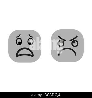 Icona emoji triste. Espressione di faccia arrabbiata. Vettore del simbolo di emozione negativa. Indicatore di umore. Illustrazione Vettoriale