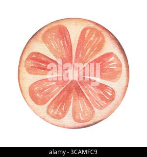 Fetta di arancia, ingrediente del VIN brulé. Illustrazione ad acquerello dipinta a mano di decorazioni natalizie isolate su sfondo bianco per ricette invernali Foto Stock