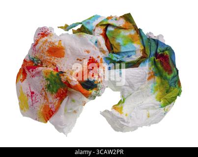 Carta sgualcita, carta rotta, panno di vernice dall'uovo di Pasqua. Isolato su ctudio macro bianco Foto Stock