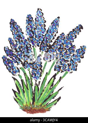 Dipinti astratti prime sorgenti fiori isolati Muscari - bambini disegno Foto Stock