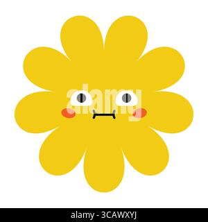 Personaggio dei fiori dei cartoni animati dai colori vivaci e dall'atmosfera seducente. Una miscela giocosa di emozioni e natura Illustrazione Vettoriale