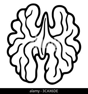 Illustrazione vettoriale astratta di una metà di noce, caratterizzata da un audace stile grafico con linee nere e contorni organici ondulati, ideale per elementi di design o decorazioni Illustrazione Vettoriale