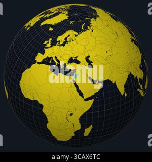 Regno hascemita di Giordania su Globe. Vista paese sulla mappa del mondo nella tavolozza dei colori giallo brillante Charcoal. Forma Jordan sulla mappa. Illustrazione Vettoriale