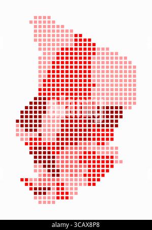 Cartina punteggiata in Ciad. Mappa digitale del paese su sfondo bianco. Forma cialda con punti quadrati. Stile puntini colorati. Quadrati di grandi dimensioni. Illustrazione Vettoriale