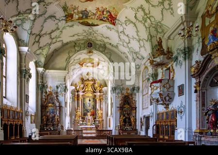 Interno della Collegiata di San Pietro e Paolo, Höglwörth, Terra di Berchtesgadener, alta Baviera, Baviera, Germania Foto Stock