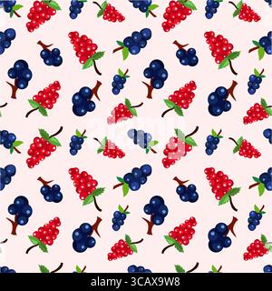 I luminosi grappoli di bacche rosse e blu creano un motivo vivace e senza interruzioni su uno sfondo chiaro. Questa straordinaria illustrazione è perfetta per i tessuti Illustrazione Vettoriale