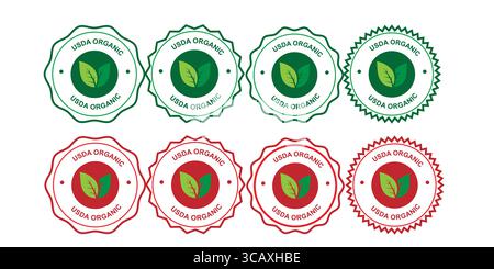 Icone di sostanze organiche approvate dalla qualità con simboli ecologici Illustrazione Vettoriale
