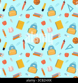 Cartoon Vector disegnato a mano con motivo a scuola senza cuciture Illustrazione Vettoriale