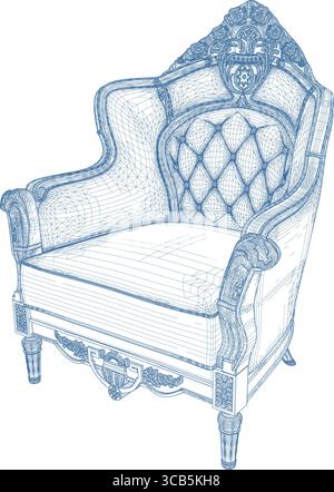 Poltrona Vector antica. Illustrazione della sedia retro classica isolata su sfondo bianco. Illustrazione Vettoriale
