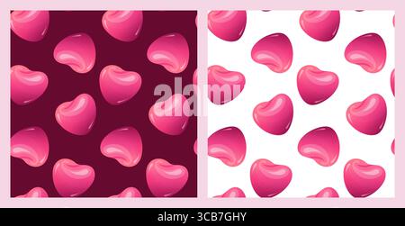 Un affascinante motivo senza cuciture con cuori rosa lucidi, perfetto per San Valentino, disegni a tema o sfondi romantici. Illustrazione Vettoriale