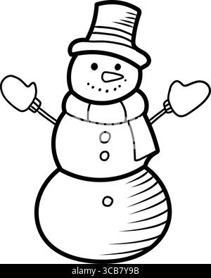 Pupazzo di neve con cappello e sciarpa a braccia aperte Illustrazione Vettoriale