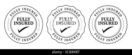 Timbro vettoriale completamente assicurato con un segno di spunta su sfondo bianco Illustrazione Vettoriale