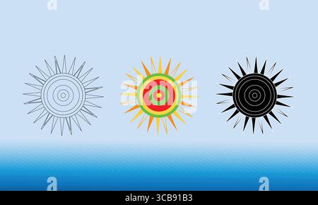 Simboli artistici con rendering digitale con disegni Sunburst in vari stili Illustrazione Vettoriale