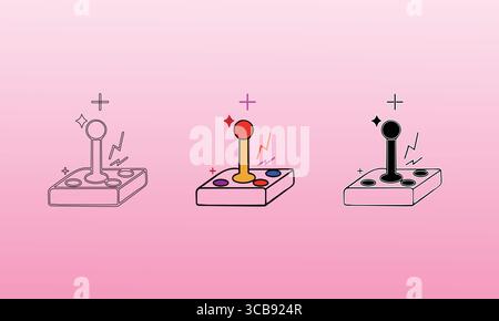 Illustrazioni dei joystick stilizzati su sfondo sfumato rosa con elementi scintillanti Illustrazione Vettoriale