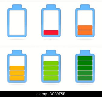 Impostare la batteria su sfondo bianco. Illustrazione 3d isolata Foto Stock