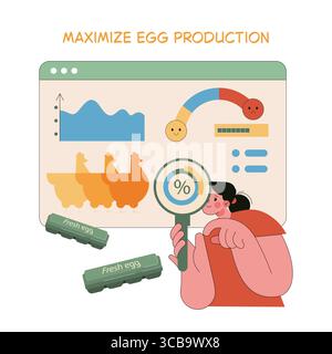 Illustrazione di Egg Farm. Concentrarsi sulla massimizzazione della produzione di uova utilizzando tecniche di analisi e monitoraggio dei dati. Enfatizzare l’efficienza dell’allevamento avicolo e ottimizzare la resa attraverso una gestione efficace. Illustrazione vettoriale. Illustrazione Vettoriale