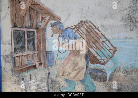 Capanna per la vendita di ostriche e ostriche nel porto di Larros a Gujan-Mestras nella baia di Arcachon, in Francia. Foto Stock