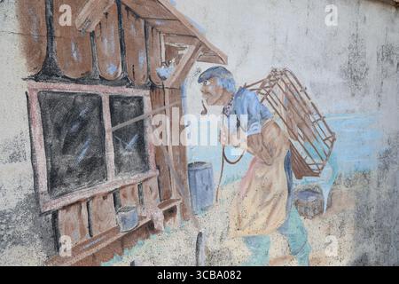 Capanna per la vendita di ostriche e ostriche nel porto di Larros a Gujan-Mestras nella baia di Arcachon, in Francia. Foto Stock