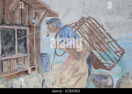 Capanna per la vendita di ostriche e ostriche nel porto di Larros a Gujan-Mestras nella baia di Arcachon, in Francia. Foto Stock