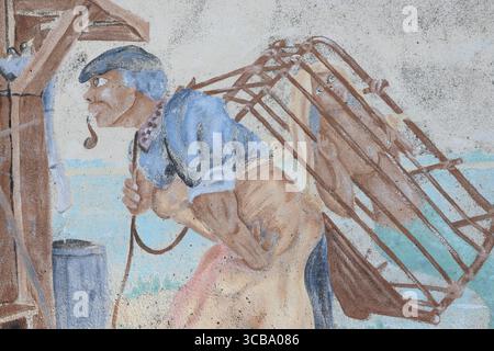 Capanna per la vendita di ostriche e ostriche nel porto di Larros a Gujan-Mestras nella baia di Arcachon, in Francia. Foto Stock