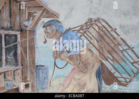 Capanna per la vendita di ostriche e ostriche nel porto di Larros a Gujan-Mestras nella baia di Arcachon, in Francia. Foto Stock