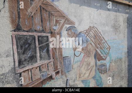 Capanna per la vendita di ostriche e ostriche nel porto di Larros a Gujan-Mestras nella baia di Arcachon, in Francia. Foto Stock