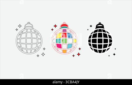 Colorate illustrazioni di dischi in diversi stili artistici con effetti scintillanti Illustrazione Vettoriale