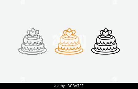 Icone della torta nuziale: Contorno, arancione e nero fisso Illustrazione Vettoriale