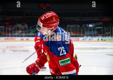 3 novembre 2023, San Pietroburgo, Russia: Russia U20 giocatore della squadra di hockey, Kirill Dolzhenkov (26) visto in azione durante la Liga Stavok Cup of the Future tra Russia U20 e Kazakistan U20 al Jubilee SC. Punteggio finale; Russia U20 12:1 Kazakistan U20. (Immagine di credito: © Maksim Konstantinov/SOPA Images via ZUMA Press Wire) Foto Stock