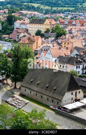 Vista aerea di Cesky Krumlov, Repubblica Ceca Foto Stock