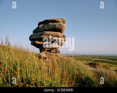 La formazione rocciosa di granito Cheesewring su Stowes Hill, Bodmin Moor, Minions, Cornovaglia Inghilterra UKStowes Hill, Foto Stock
