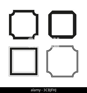 Imposta cornici quadrate semplici. Bordi neri vettoriali. Pulire le forme geometriche. Spazio vuoto minimalista. EPS 10. Illustrazione Vettoriale