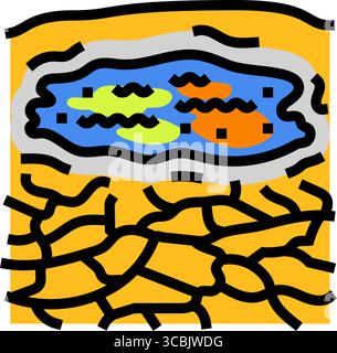 immagine vettoriale dell'icona del colore della sorgente di acqua sporca in paesaggio asciutto Illustrazione Vettoriale